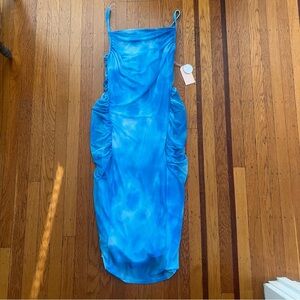 NWT Blashe Los Angeles blue ruched bodycon cloud dress M medium cocktail mesh
